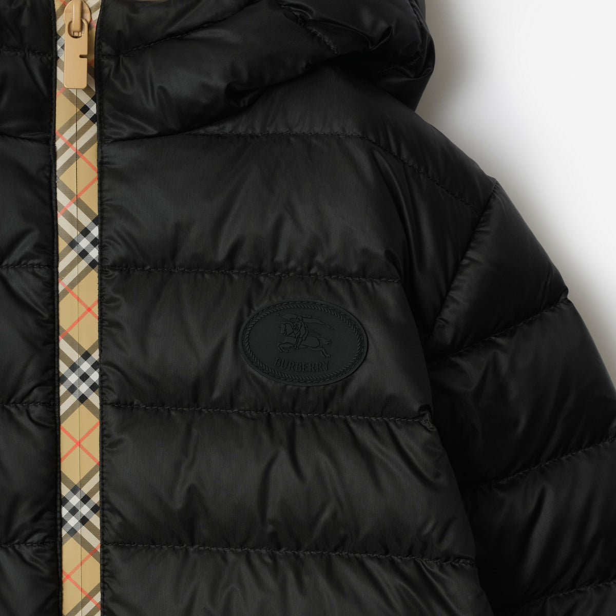 Doudoune à capuche en nylon à bande Check