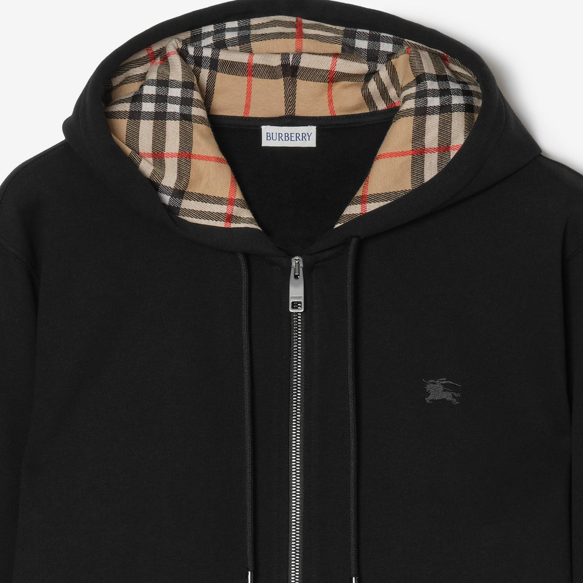 Hoodie zippé en coton à capuche Check