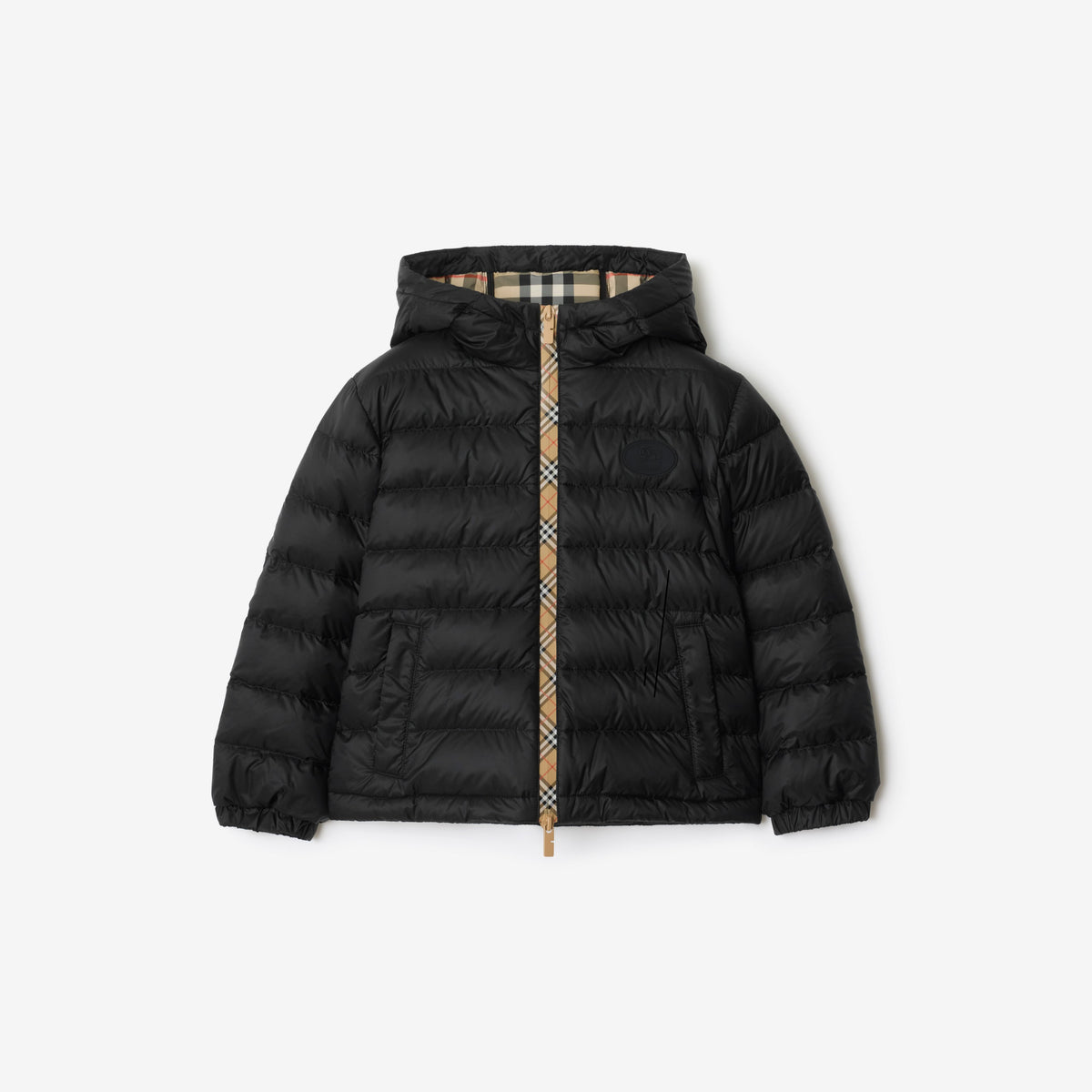 Doudoune à capuche en nylon à bande Check